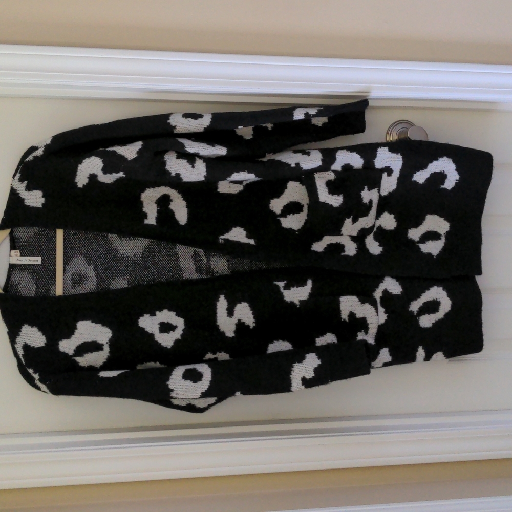 Now n Forever 1X/2X Long Large Scale Animal Print Black and White Cardigan